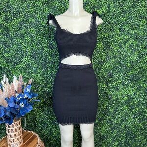 Nwt Lacey trim Black Mini Pencil Skirt  Ribbed two piece set NWT